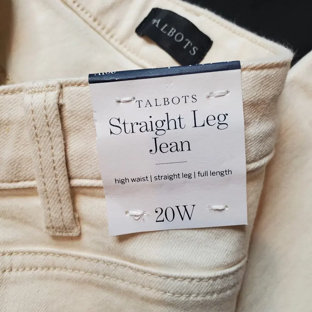 Talbots Womens Size 20W NWT Straight Leg Jean High Waist Sequin Ivory White